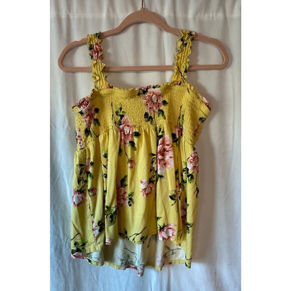 Torrid Top Women 2X Yellow Babydoll Challis Smocked Cami Ruffle Trim Square Neck - Picture 3 of 4